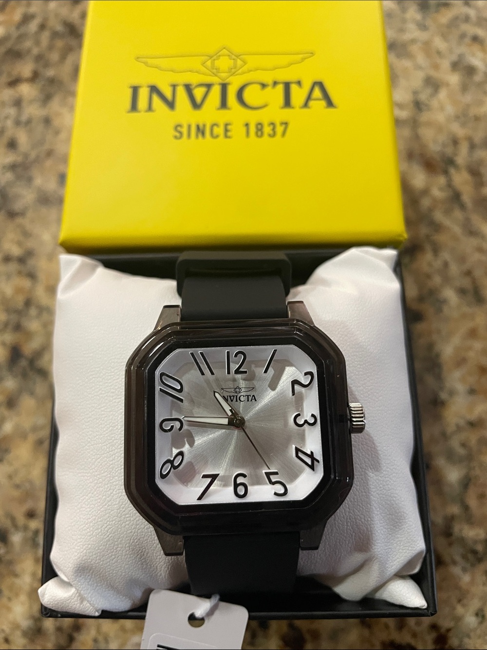 Invicta Silver Dial Women’s Square Watch with Black Strap